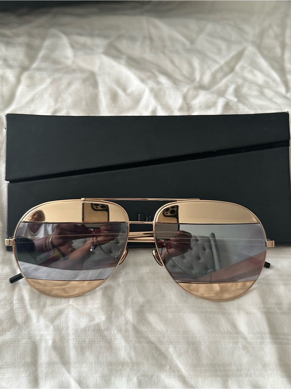 Dior Gold Aviator Sunglasses with Gradient Gray Lenses